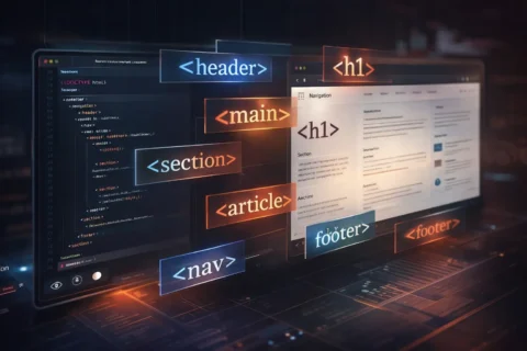 Visualisation de la structure d’un site web avec balises HTML et hiérarchie sémantique
